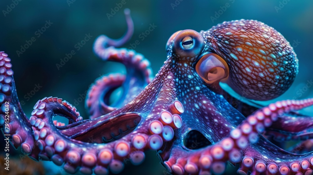 Obraz premium Award-winning octopus image with vivid colors and intricate tentacles captures ocean's mystery AI Generative.