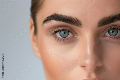Extreme Close-Up on Flawless Skin and Intricate Details of a Woman's Piercing Blue Eyes 