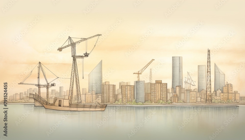 A sunrise over a city skyline, with construction cranes and rebuilding efforts visible, conveying a sense of optimism and the gradual return of vibrancy to the urban landscape A sunrise over a city skyline, with construction cranes and rebuilding efforts visible, conveying a sense of optimism and the gradual return of vibrancy to the urban landscape