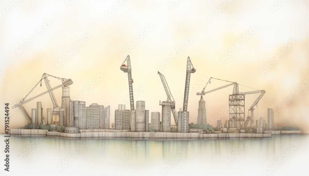 A sunrise over a city skyline, with construction cranes and rebuilding efforts visible, conveying a sense of optimism and the gradual return of vibrancy to the urban landscape A sunrise over a city skyline, with construction cranes and rebuilding efforts visible, conveying a sense of optimism and the gradual return of vibrancy to the urban landscape