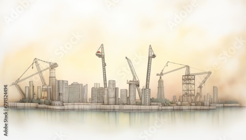 A sunrise over a city skyline, with construction cranes and rebuilding efforts visible, conveying a sense of optimism and the gradual return of vibrancy to the urban landscape