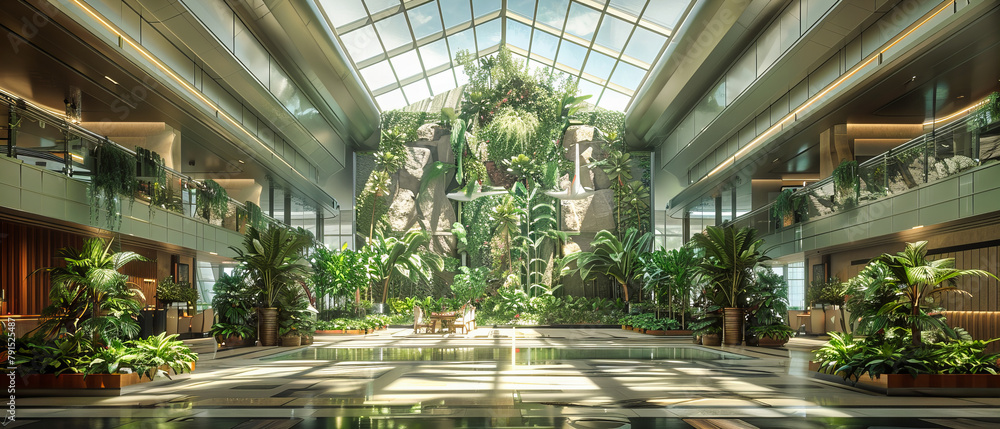Lush Indoor Garden in a Modern Greenhouse, Tropical Plants and Nature Integration in Architecture Lush Indoor Garden in a Modern Greenhouse, Tropical Plants and Nature Integration in Architecture