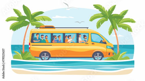 Minivan with passengers on the background of a tropic