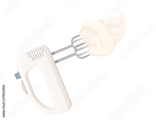 Electric mixer with beating cream baking kitchenware vector illustration isolated on white background