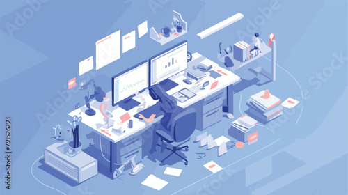 Efficient workspace landing page isometric vector t