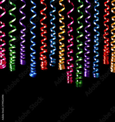 decorative multicolored streamer ribbons over black