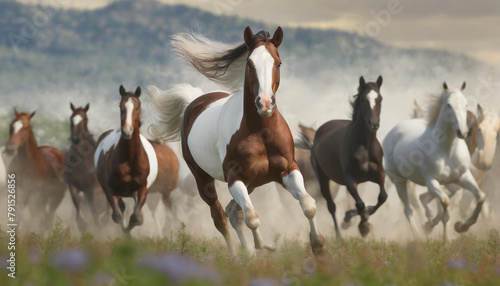 Wild Beauty Unleashed: A Photorealistic Depiction of an American Paint Horse in Full Stride