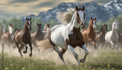 Wild Beauty Unleashed  A Photorealistic Depiction of an American Paint Horse in Full Stride