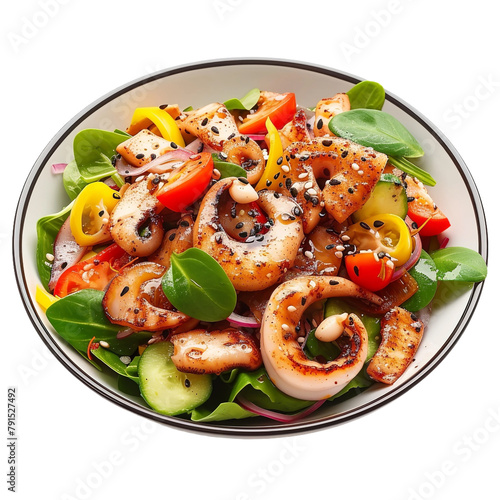 Tasty Seared Squid Salad Isolated On White Background