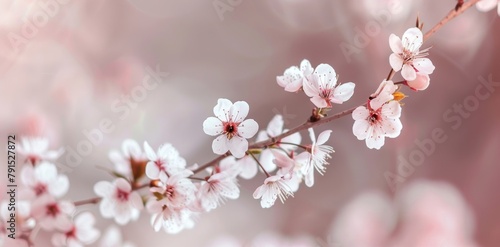 Branches of cherry blossoms in bloom, with soft pink petals and delicate spring ambiance.