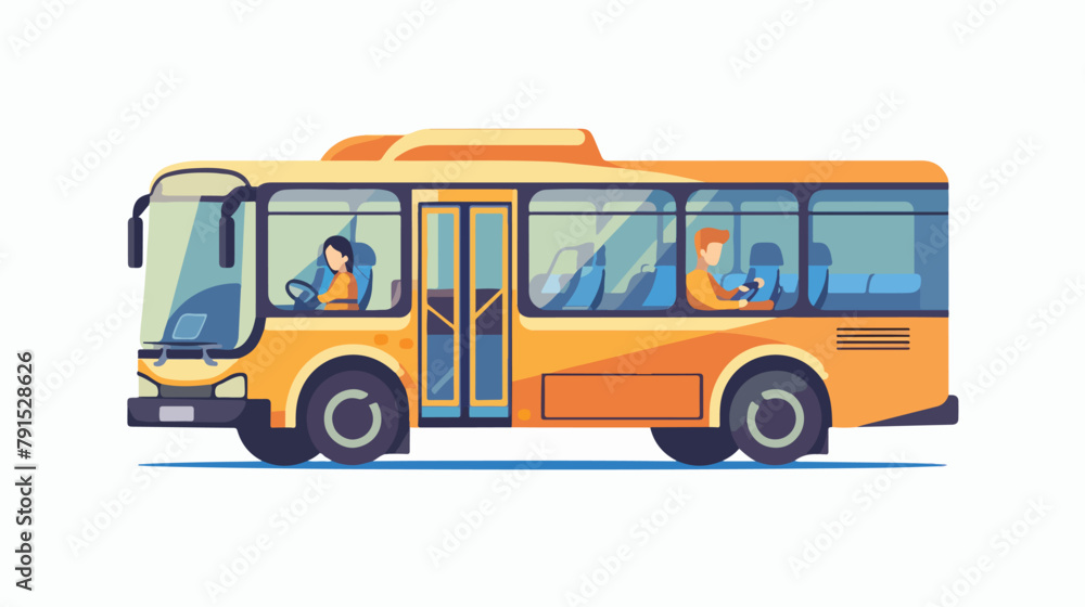 Passenger bus with Smiling driver in Windows. Vector