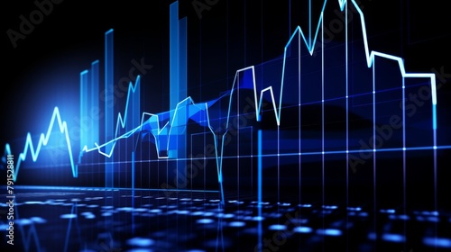 A highenergy image of deep blue arrows moving upwards on a financial dashboard, representing stock market growth and dynamic investment opportunities photo
