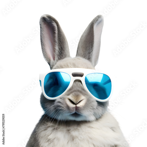 Realistic Rabbit wearing sunglasses isolated on transparent background