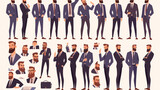 Elegant bearded man in suit animation set or constr