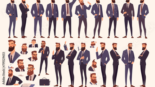 Elegant bearded man in suit animation set or constr photo