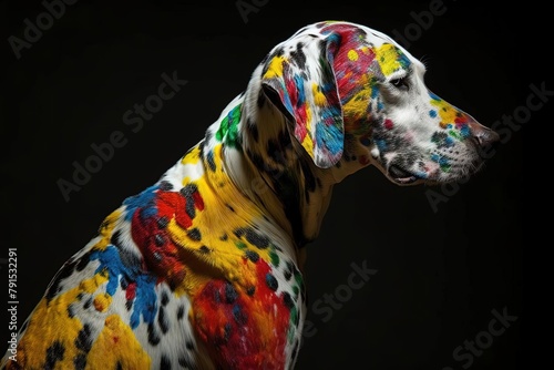 Dalmatian Dog with Rainbow Body painting on Black Background photo