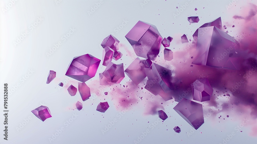 Vibrant Purple Geometric Crystals Floating in Abstract Space Vibrant Purple Geometric Crystals Floating in Abstract Space