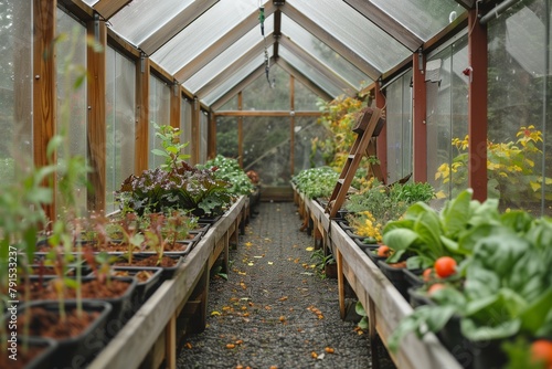 A greenhouse with integrated pest management systems, using beneficial insects to control pest populations naturally.