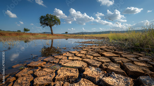 Wallpaper Mural Global warming concept. dead tree and dry cracks in the land, serious water shortages. Torontodigital.ca