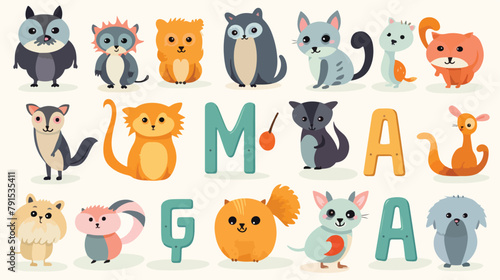 Fototapeta Naklejka Na Ścianę i Meble -  English alphabet with cute animals vector illustrat