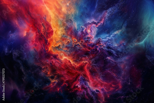 vibrant multi-colored nebula in space with swirling clouds, abstract colorful background