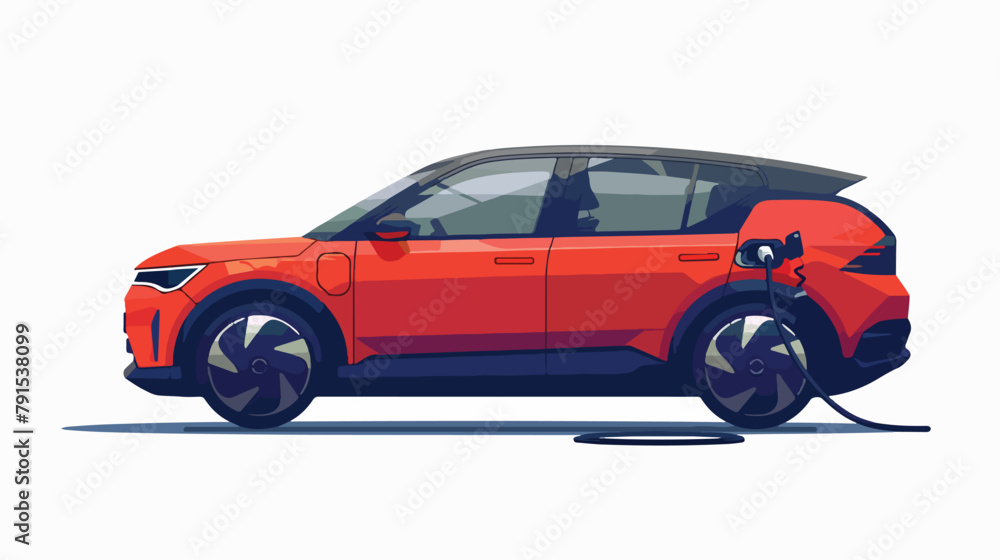 Red electric compact CUV isolated. Electric car is ch