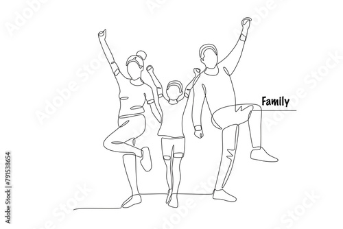 Happy family while dancing. Family concept one-line drawing