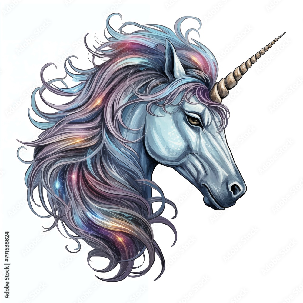 Headshot Illustration of a Unicorn on a White Background