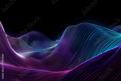 Futuristic neon lines in vibrant shades of purple and blue. Stunning neon art on black background.