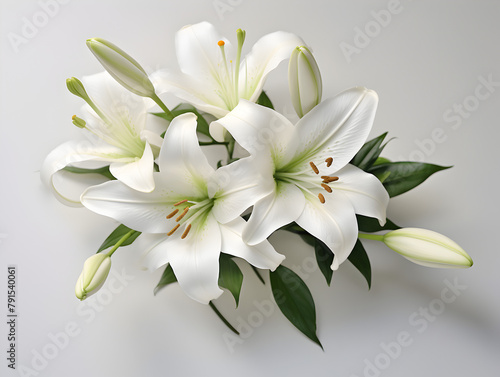 Close up of bouquet of white beautiful lilies flowers  © TatjanaMeininger