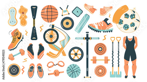 Retro sports and fitness icons set in flat style.vector