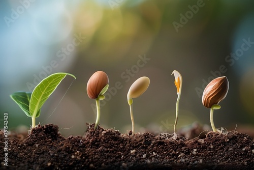 a diagram illustrating the anatomy of a germinating seed, focusing on the growth of the radicle, hypocotyl, and epicotyl. photo