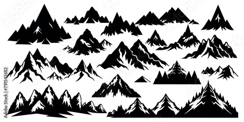 vector Mountain silhouette set. Rocky Mountains Icon collection 