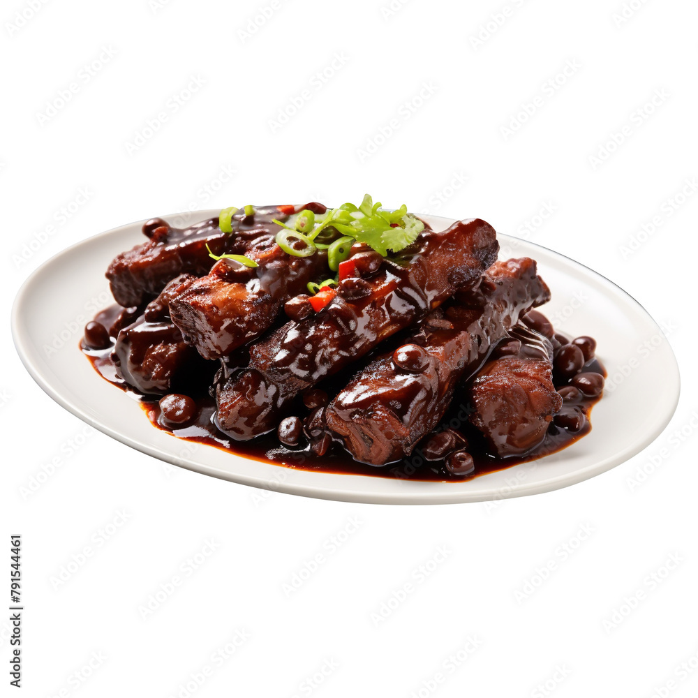 Delicious Steamed Spare Ribs with Black Bean Sauce Isolated On White Background Delicious Steamed Spare Ribs with Black Bean Sauce Isolated On White Background