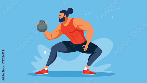 A fighter performs squat cleans with a kettlebell building leg strength and explosiveness to exee powerful takedowns.