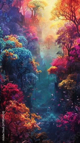 Detail the healing energy of an exuberant forest, where every color holds the promise of renewal and vitality