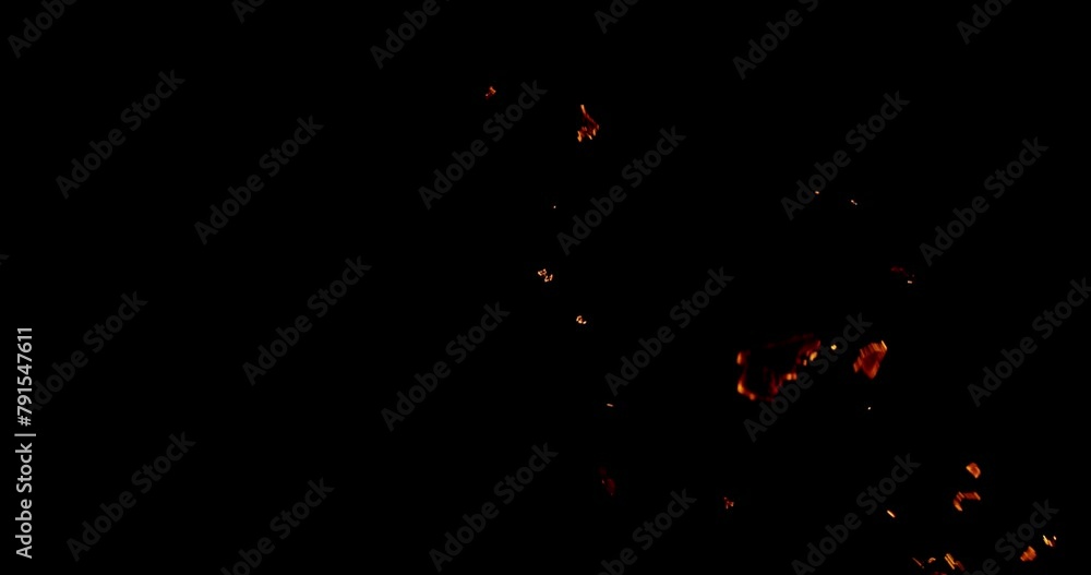 4k fire embers and fire sparks over black background, fire flames and ...