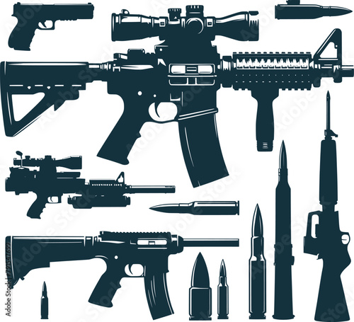 Guns Vector, Military Weapon , Pistol Svg, Weapon svg, Rifle silhouette Vector File