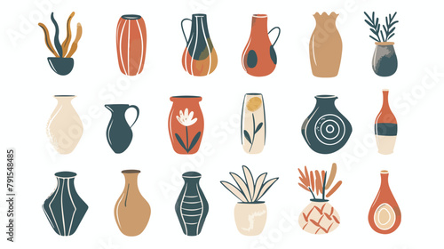 Abstract ceramic vase icon elements illustration. Tre