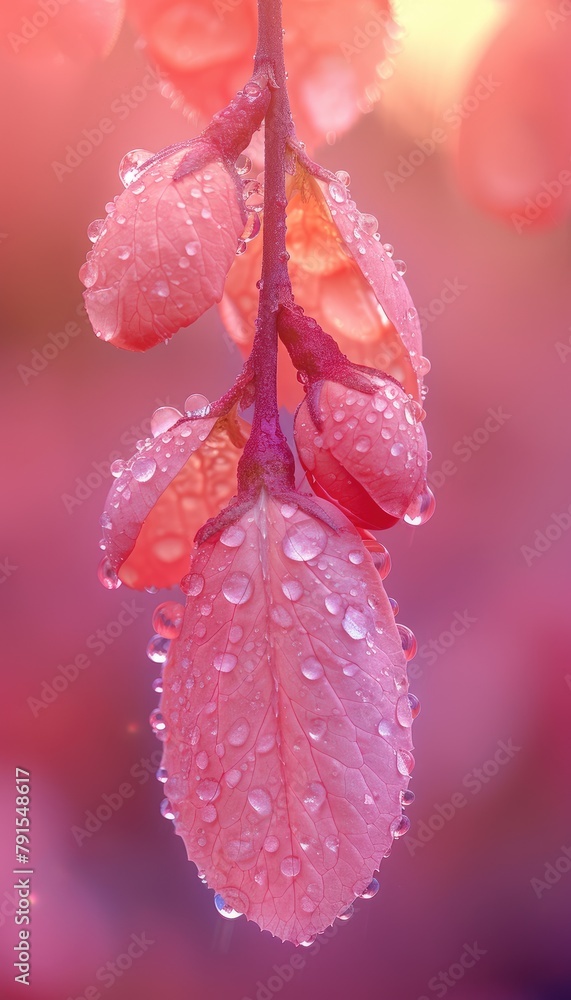 Delicate pink flower with water drops closeup, nature photography, soft focus, blurred background Delicate pink flower with water drops closeup, nature photography, soft focus, blurred background