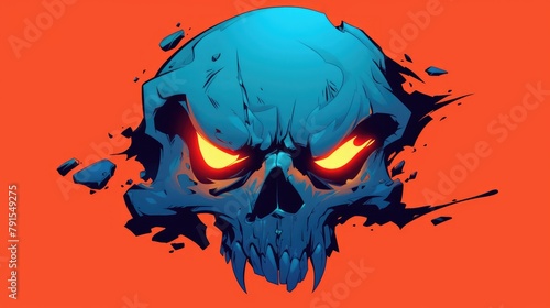 Iconic 2d illustration of an enraged cartoon skull symbolizing death set apart for use as a logo or emblem © AkuAku
