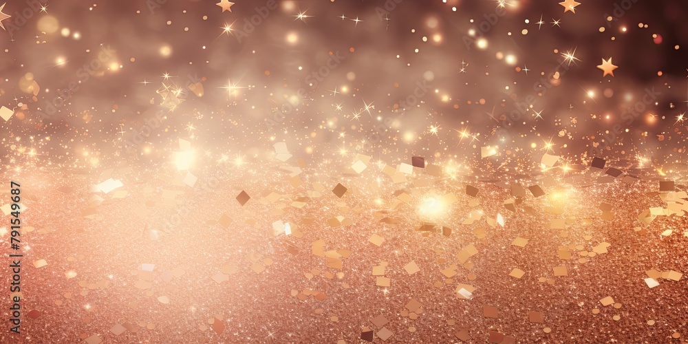 Peach glitter texture background with dark shadows, glowing stars, and subtle sparkles with copy space for photo text or product, blank empty copyspace