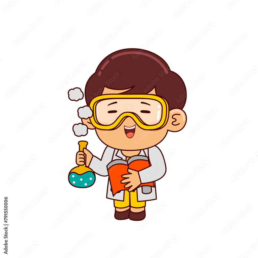 cute scientist boy cartoon character