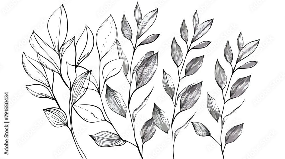 Abstract leaves continuous line drawing minimal botan