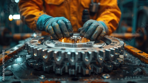 Close-up of a mechanical engineer analyzing a gear system with precision tools © Vilaysack