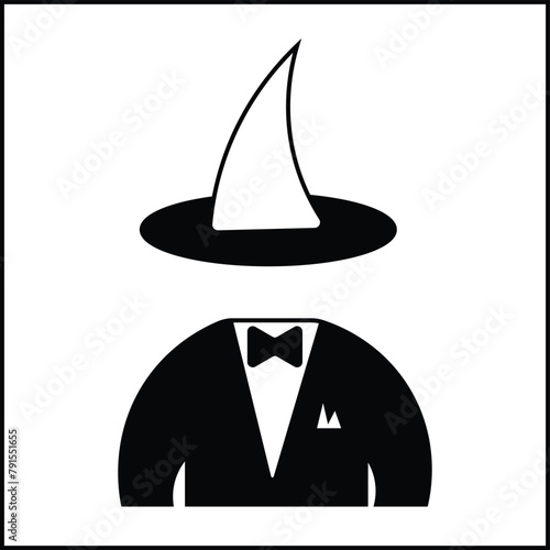 vector design illustration of a magician's outfit in black and white with silhouette style. suitable for logos, icons, posters, advertisements, banners, companies, t-shirt designs, stickers, websites.