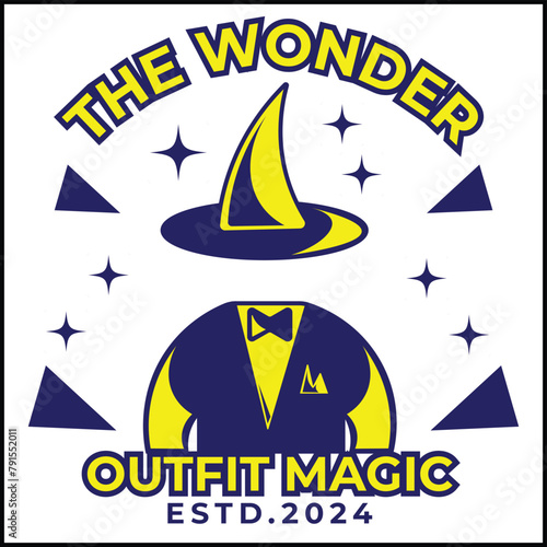 vector illustration design of the wonder outfit magic with a magician outfit in yellow and blue colors in a simple style. suitable for logos, icons, posters, advertisements, banners, companies, t-shir
