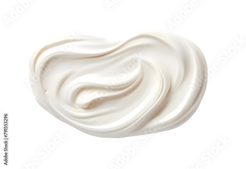 White cream smear mockup top view isolated on transparent background.  Swatch fluid smudge concealer, smear hand cream.