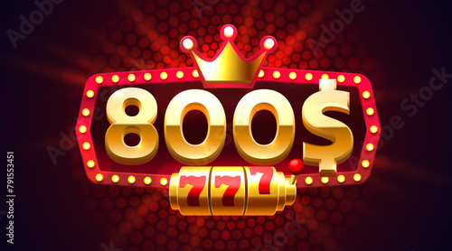 Casino coupon special voucher 800 dollar, Check banner special offer. Vector illustration