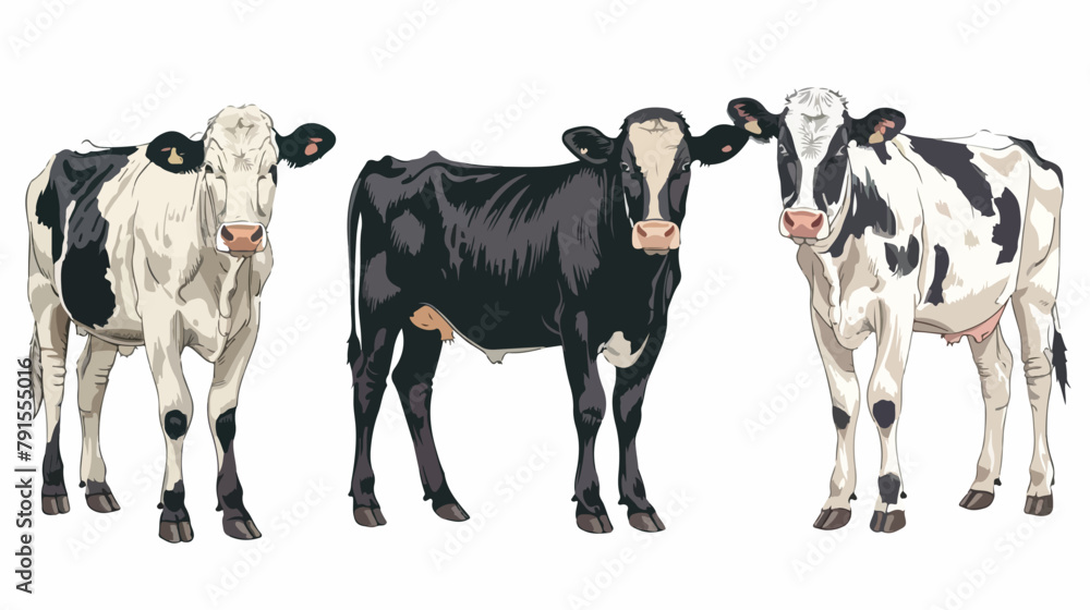 Animal husbandry. A set of vector images of bull cow